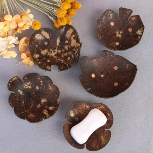 50pcs Creative Soap Dishes Retro Coconut Shell Soap Holder Natural Wooden Soap Tray Rack Plate Box