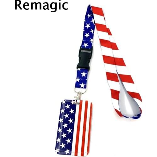 America Flag Lanyard Credit Card ID Holder Bag Student Women Travel Card Cover Badge Car Keychain Gifts Accessories