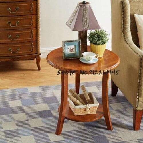 American Solid Wood Sofa Side Table Simple Small House Corner Table Creative Small Tea Table Nordic Round Coffee Table Side Tabl