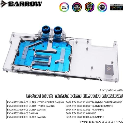 Barrow RTX 3090 3080 GPU Water Cooling Block for EVGA 3090 FTW3, Full Cover 5v ARGB GPU Cooler, BS-EV3090F-PA