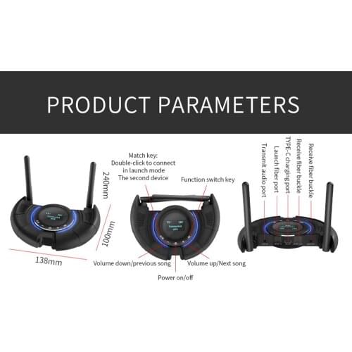 Bluetooth5.0 Transmitter Receiver for TV, Wireless Audio Adapter for Headphone, Long Range, Wireless