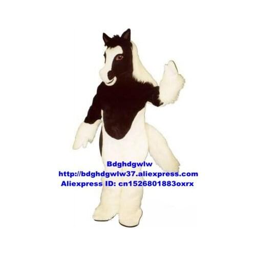 Black White Long Fur Steed Courser Bronc Bronco Broncho Horse Pony Mascot Costume Adult Promotion Ambassador Giftware zx1444