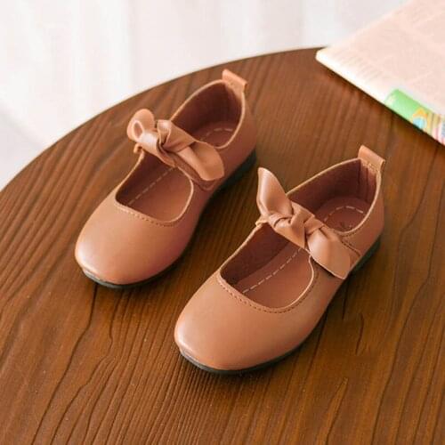 Children Girls Mary Jane Front Bow Hook Loop Strap Ballerina Flat Shoes for Summer Spring M09