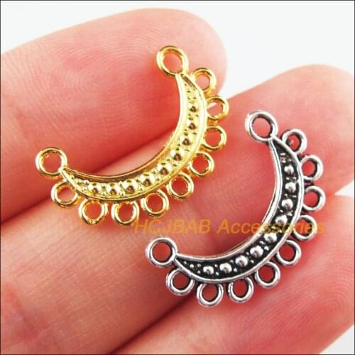 40Pcs Retro Tibetan Silver Tone Gold Color Moon Flower Charms Connectors 13.5x21mm