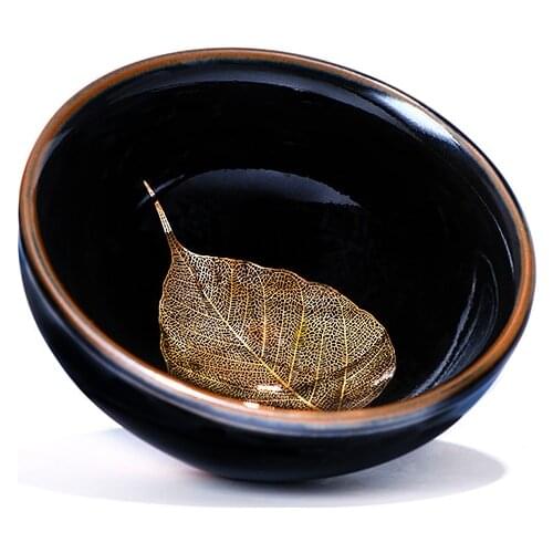 Jianzhan Golden Leaf Teacups Hand Made Ceramic Tea Cup Chinese Kung Fu Tea Set Natural Ore