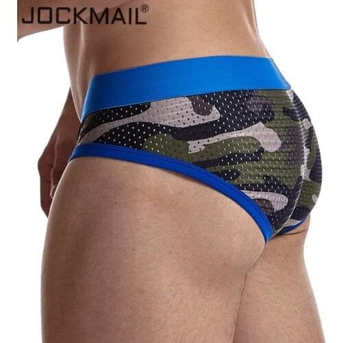 JOCKMAIL Summer Mens Underwear Camouflage Mesh Colors Transparent Briefs Breathable Low Waist Jockstrap Gay Sexy Panties Slip