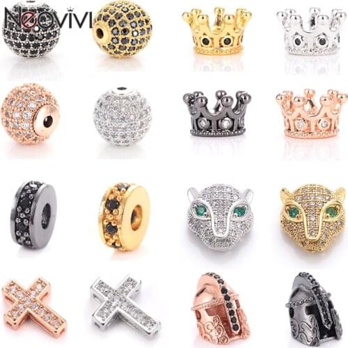 Crown Round Skull Leopard Cross Micro Pave CZ Brass Zirconia Beads for Jewelry Making Bracelet DIY Accessories Bead Hot Sale