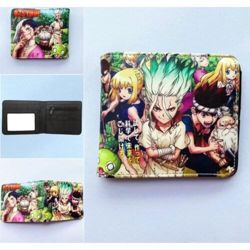 Anime Dr.Stone PU Wallet Teenager Coin Pocket Bifold Student Leather Casual Photo Card Holder Boys Girls Cartoon Purses