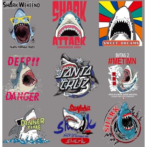 Mens Clothing T-shirt Luggage Decoration Pattern Marine Animal Shark Patch DIY Fusible Heat Transfer Washable Decal