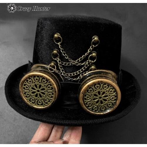 Retro Mens Punk Goth Victorian Steampunk Black Hat Cosplay Custume Top Hats