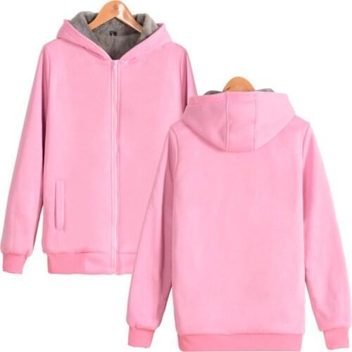 Mens solid color long-sleeved sweatershirt casual loose hooded winter sports plus velvet thick coat zipper hoodies clothing
