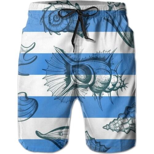 Mens Shorts Casual Men Drawstring 2020 Summer Men Beach Pants Vintage Seashell Spiky Sketch With Stripes Pattern Swimsuit