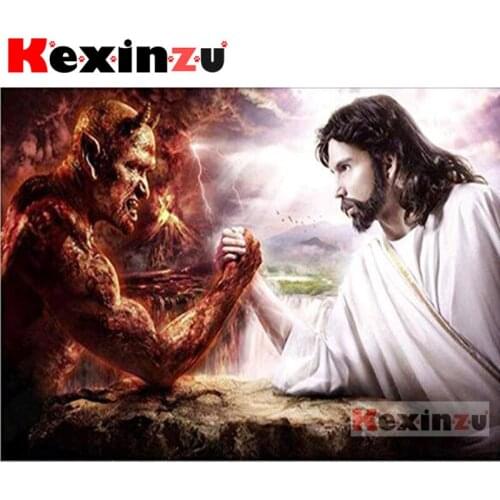 Kexinzu Full 5D DIY Square/Round Diamond Painting"Devil and god"3D Embroidery Cross Stitch Mosaic diamond painting Gift X11100
