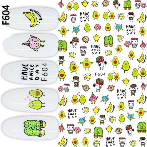 10PCS Cactus Rainbow Cloud Nail Sticker Leaf Diamond Nail Slider Bee Fried Egg 3D Adhesive Nail Art Decoration Decal F604