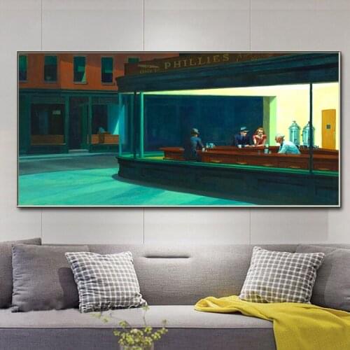 Wall Art Canvas Print Oil Painting For Living Room Decoration Nighthawks by Edward Hopper Pictures Home Decor Vintage Posters