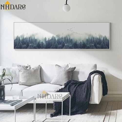 Nordic Decor Foggy Forest Landscape Wall Art Poster Canvas Art Print Forest Painting Wall Picture for Living Room Bed Room