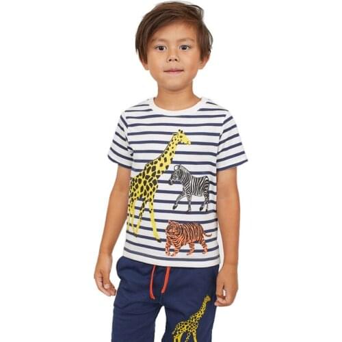 Stripe New Arrival Summer Animals Embroidery Baby T shirts Cotton Boys Girls Tops Cute Childrens Clothes