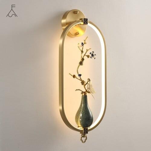 New Chinese Zen LED Indoor Wall Lamp, Luxury Brass Wall Lamp, Modern Wall Lamp, Bedroom, Living Room, Office Home Decoration