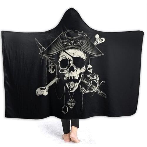 Older Broken Jolly Roger Skull Cross Bones Pirates Wearable Throw Blanket with Hooded Scout Regiment Plush Thicken Blanket