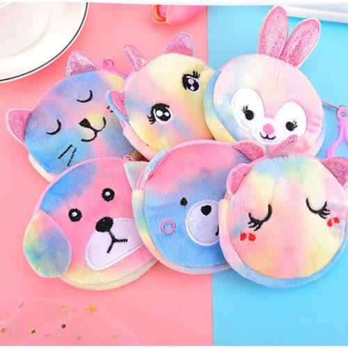 Plush cartoon womens coin purse cute zipper children girl coin purse USB wired earphone mini bag key wallet Christmas gift