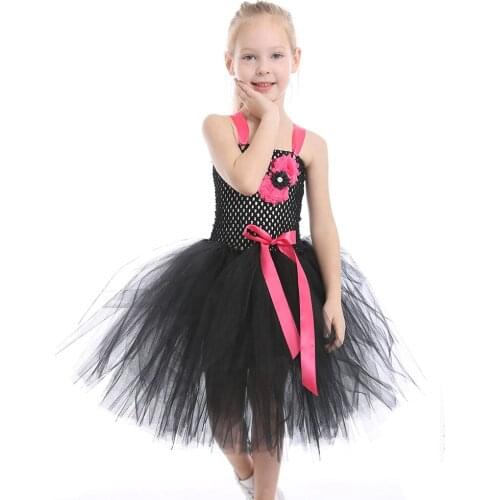 Stunning Black Elegant Dress for Girl Floral Dress Kids Clothes Girls Wedding Dresses Princess Tulle Tutu Dress for Birthday