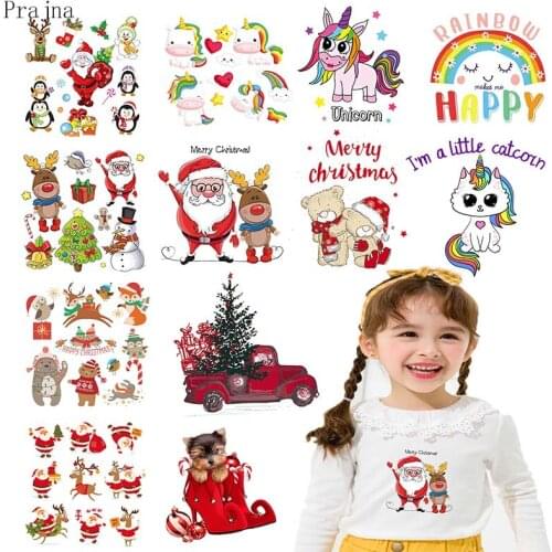 Prajna Iron On Christmas Patches Heat Transfer Vinyl Patch Unicorn Patch Iron On Transfer For Clothing Thermal Sticker washable