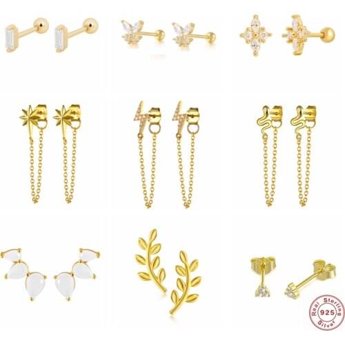 S925 Sterling Silver Butterfly Lightning Snake Piercing Earring pendientes plata 925 Tassel Chain Stud Earrings CZ Fine Jewerly