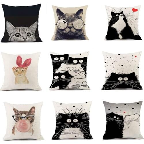 Funny Cute Black Lover Cat Pillowcase Cushion Cover Polyester Pillow Cover Sofa Car Home Decor