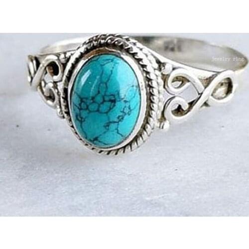 Antique Jewelry Silver Color Green Stone Rings Women Bride Wedding Engagement Vintage Gifts