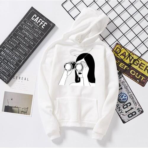 Telescope Girl Graphic Print Hoodies Women Harajuku Sweatshirt Warm Streetwear Oversized Hoodie Feminine Itself KPOP