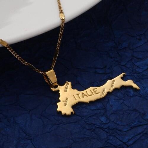 Trendy Map Of Italie Pendant Necklace For Women Girl Gold Color Italian Map Chain Jewelry