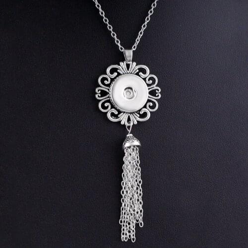 Vintage Bohemia flower 18mm snap button jewelry tassel pendant Necklace NX332