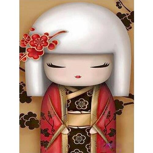 Japanese Paper Cut Cartoon Doll Girl Diamond Painting Portrait Round Full Drill DIY Mosaic Embroidery 5D Cross Stitch Home Decor