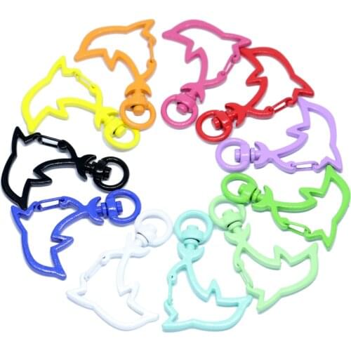 Mix color 10pcs/lot Colorful dolphin shape For Keychain Lobster Lobster Clasp Hooks for Key Ring Clasp DIY Making