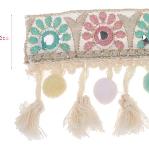 1 Yard 3cm Sun Pattern Jacquard Ribbon with Pom Pom Ball Tassel Fringe Trim