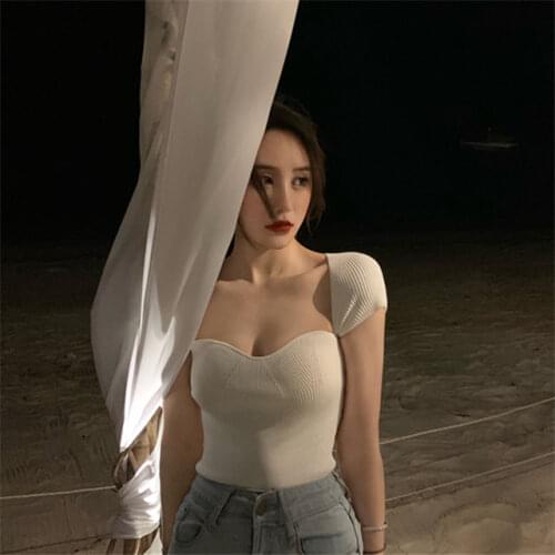 Woman TShirts Square Collar Short Sleeve T-shirt Womens Top Sweater Summer Crop Top Mujer Camisetas