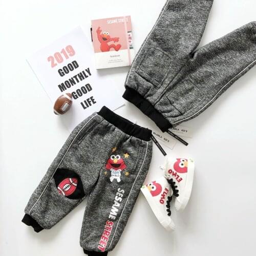 Tonytaobaby Winter Dress New Boys and Girls Baby Wear Black Gray Rugby Velvet Pants Cartoon Casual Pants