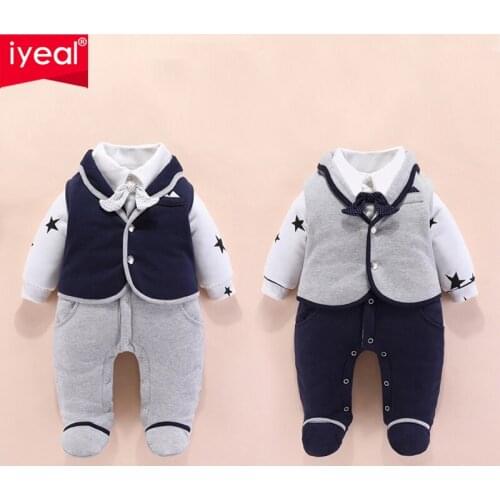 IYEAL Newborn Baby Winter Warm Rompers + Vest Gentleman Toddler Boys Long Sleeve Thick Jumpsuits For Infant Outerwear Overalls