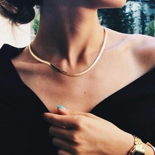 Gold Blade Chain Choker Necklace Women Sexy Flat Snake Chain Necklace for Women Jewelry