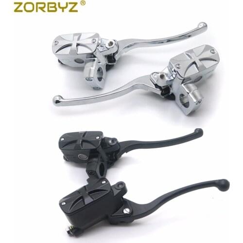 ZORBYZ Motorcycle 1" 25mm Chrome/Black Cross Handlebar Control Reservoir Brake Hydraulic Clutch Levers For Harley Honda Suzuki