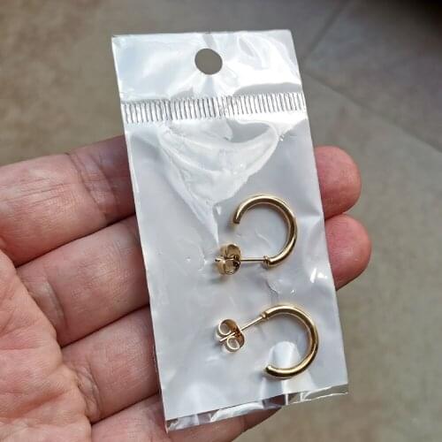 002 Gold Color Size 15mm Semicircle Hoop Earrings Ear Loop Smooth Ring 316 Stainless Steel Jewelry IP Plating Anti Allergy