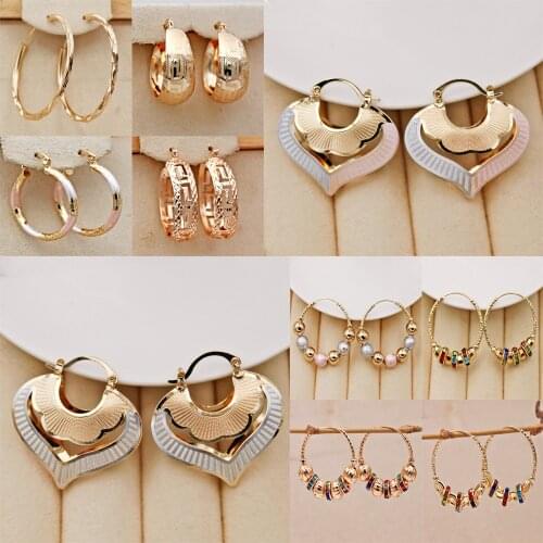 10 Pairs/Lot Trendy Gold Plated Round Copper Hoop Heart Earrings For Women Girls Fashion Jewery Accessories Wedding Party Gift