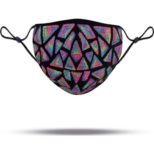 2021 Fashion Woman Bling Sequins Facemask Reusable Washed Pure Cotton Fabric Masque Halloween Cosplay Party Decoration KZ-008