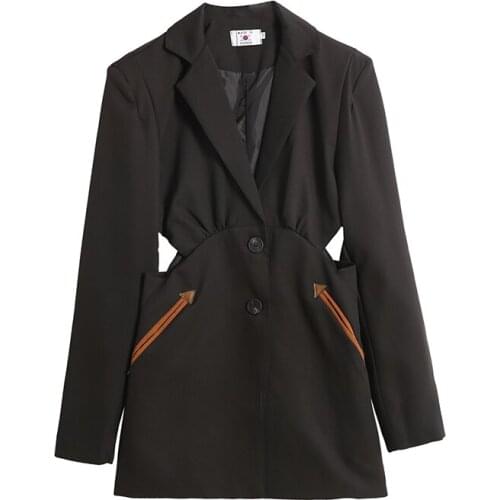 2021 New Fashion Women Black Beige Long Sleeve V Neck Party Dress