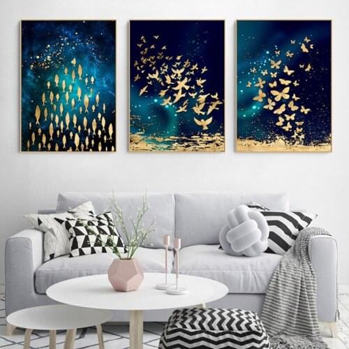 Unframed Golden Fish Butterfly Bird Canvas Abstract Painting Prints Modern Wall Decorative for Living Room Bedroom Home Decor