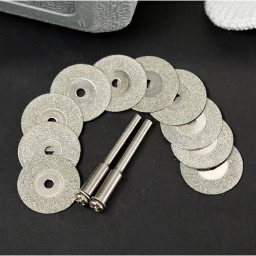 10pcs Diamond Cutting Discs Cut Off Blade Drill Bit For Cutting: Gem Stones Metal Glass 20mm Abrasive Disc With 2pcs Mandrel