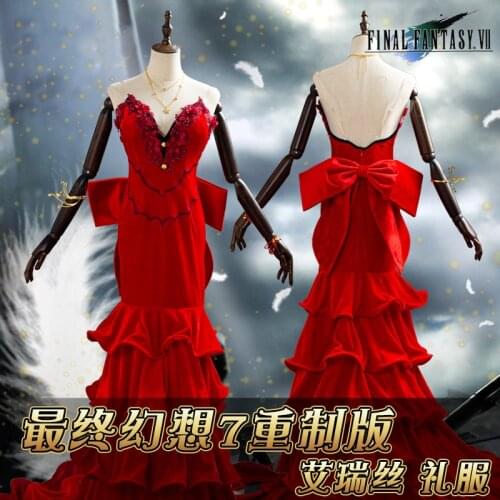 Anime Final Fantasy 7 Remake Aerith Gainsborough Red Party Dress Sexy Uniform Cosplay Costume Women Halloween Free Shipping 2020