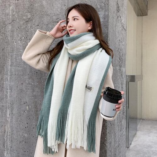 Two-color Stitching Scarf 2021 Autumn and Winter Korean Version of The New Tassel Warmth Men and Women Color Matching Scarf