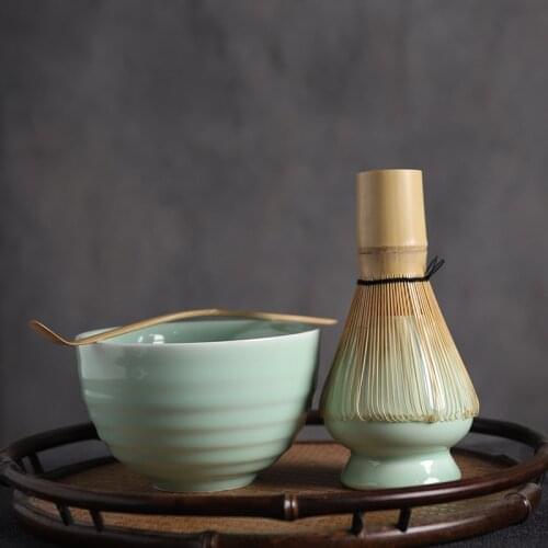 BuuCup 4pcs/set traditional matcha natural bamboo matcha whisk scoop ceremic Matcha Bowl Whisk Holder giftset a tea sets