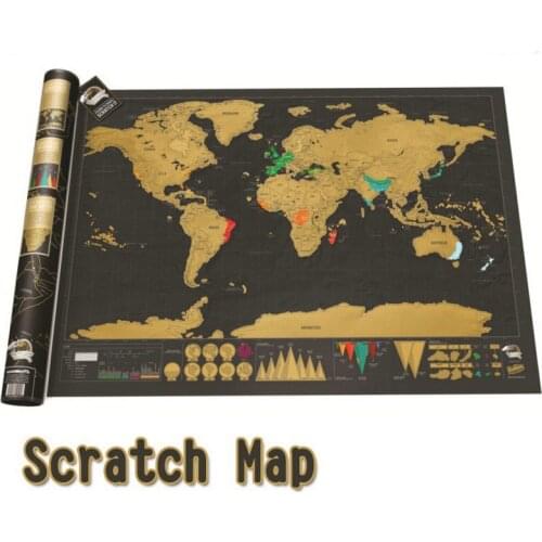 Black World Map Scratch off World Map Erase Personalized Travel Scratch for Map Room Home Decoration Wall Stickers